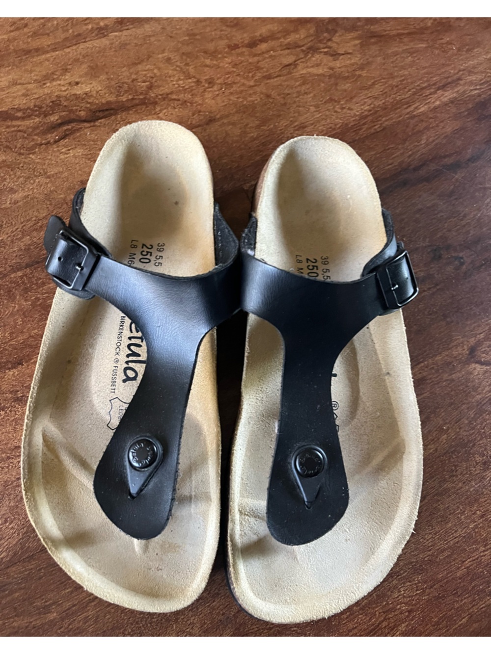 Birkenstock Betula BLACK Leather Strap Gizeh Thong Sandal EU 39 us 9